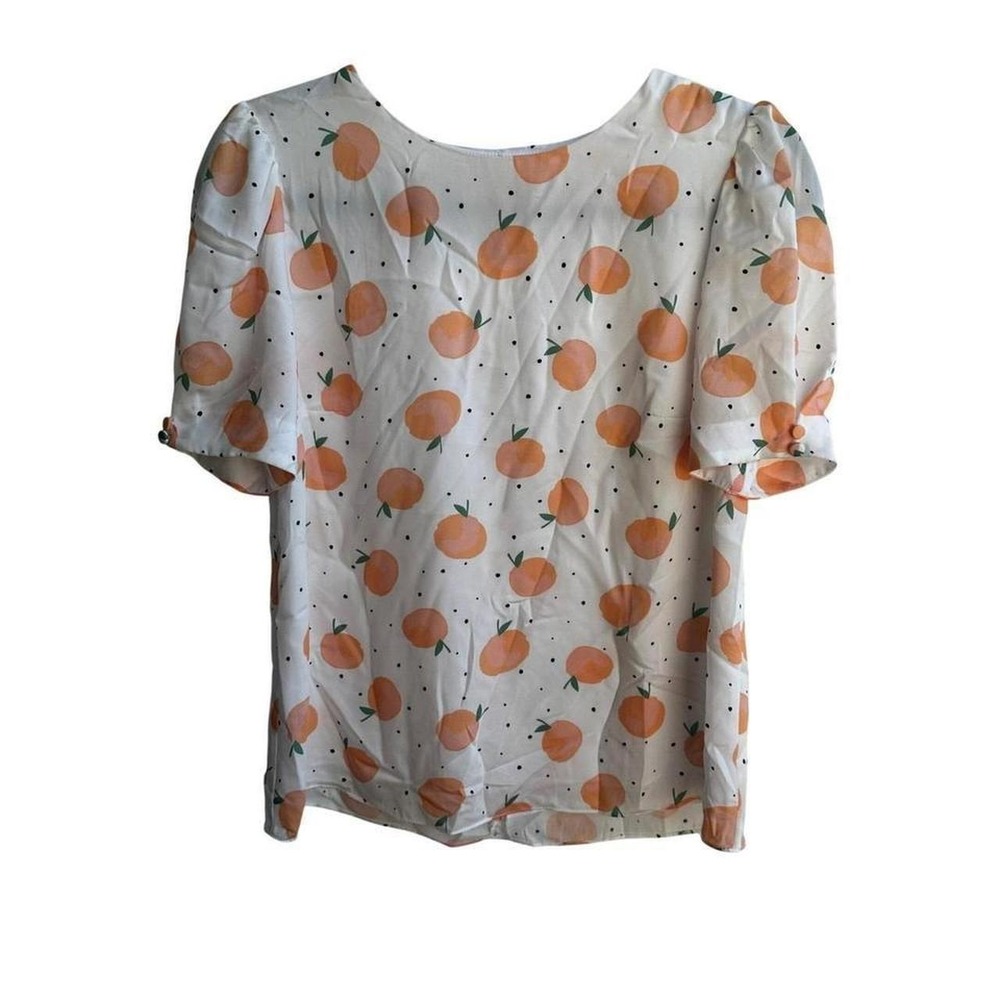 Dear Drew by Drew Barrymore Peach Print Puff Sleeve Button Back Blouse Top